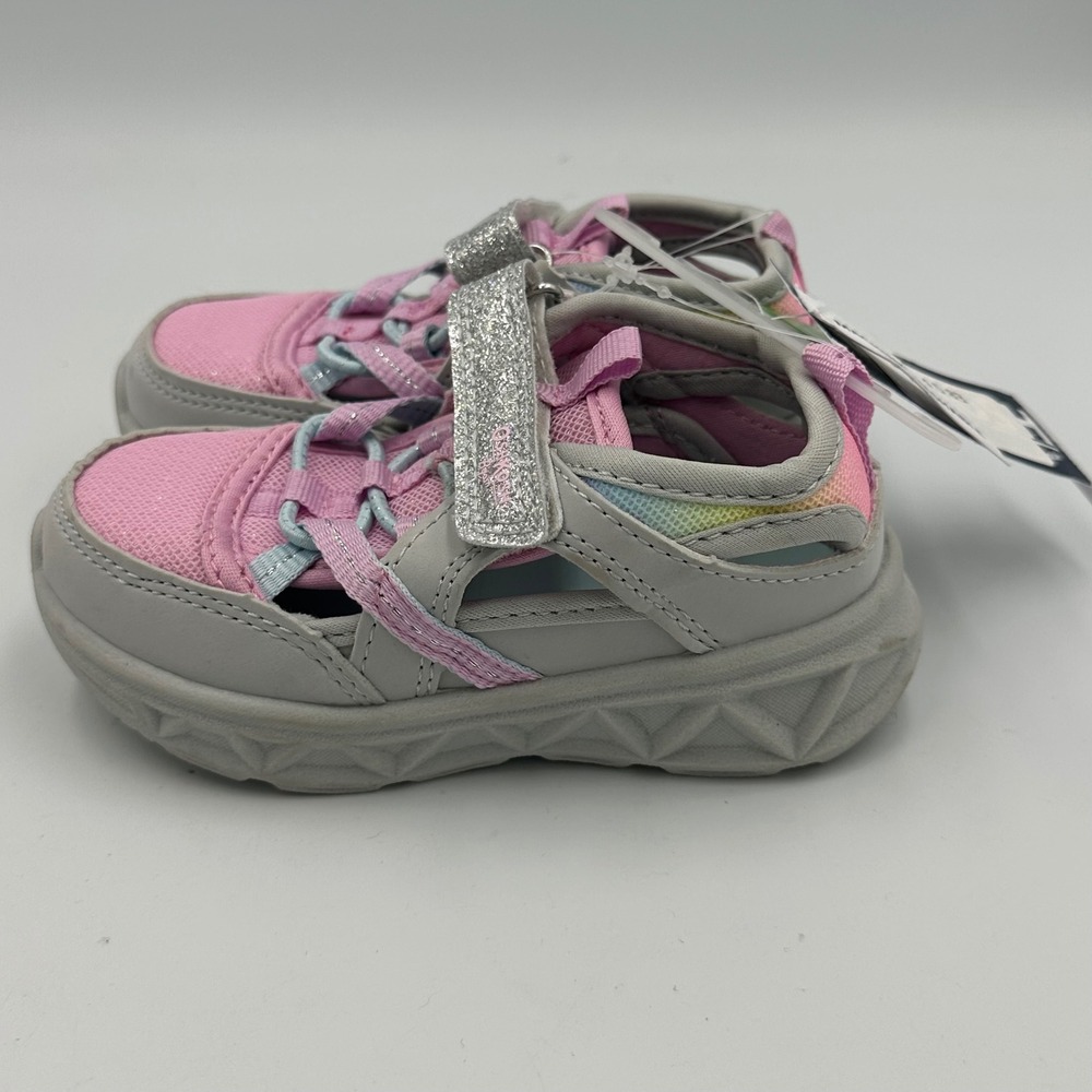 OshKosh B'gosh Toddler Sneakers Sandal Shoes Pink Rainbow Sz 7 M Glitter Easy-on - Picture 3 of 12